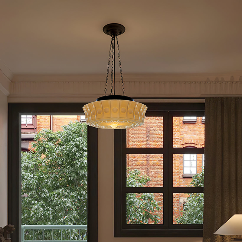 White Glass Vintage Round Pendant
