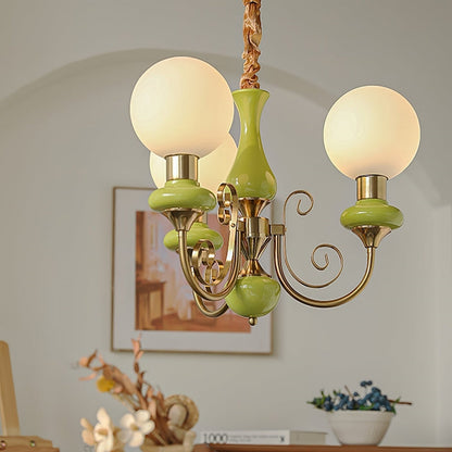 Green Glass Cluster Chandelier