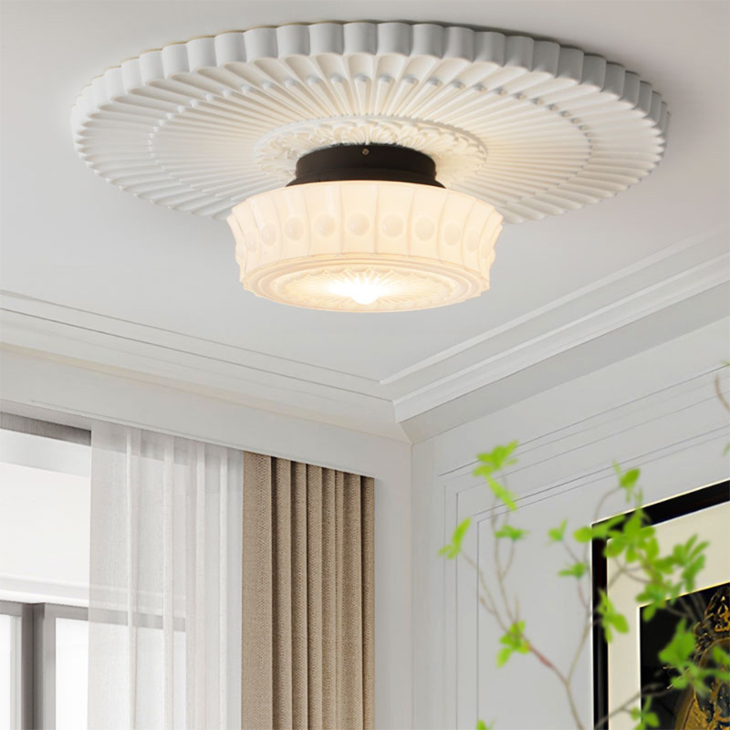 Hobnail Milk Glass Flush Mount Light