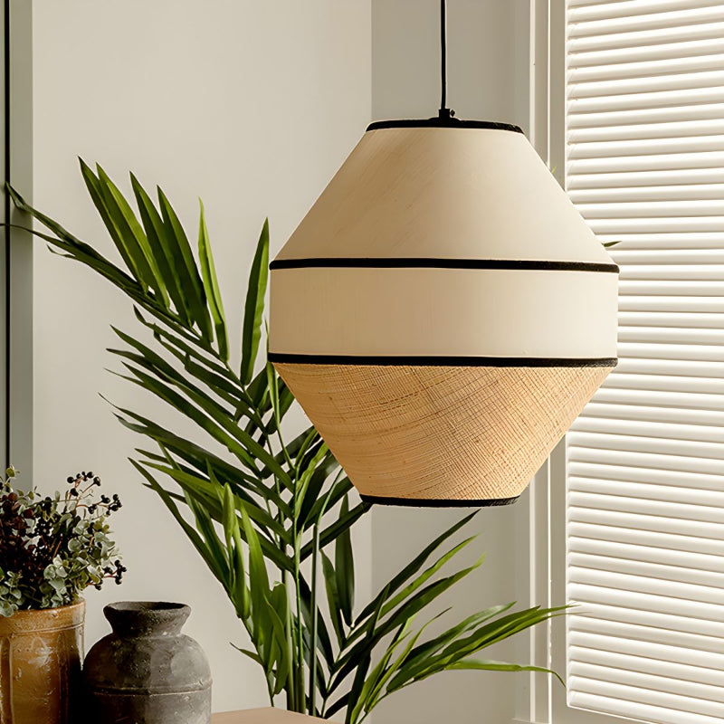 Natural Woven Pendant with Black Trim