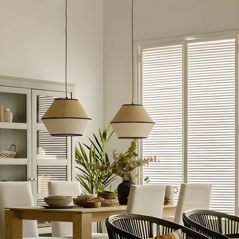 Natural Woven Pendant with Black Trim