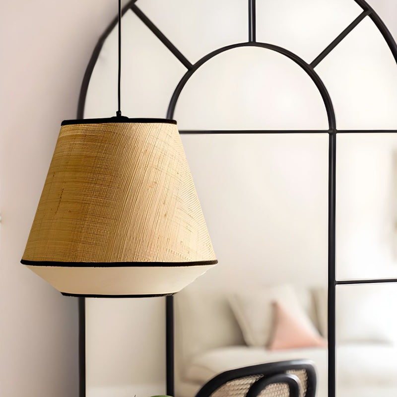 Natural Woven Pendant with Black Trim