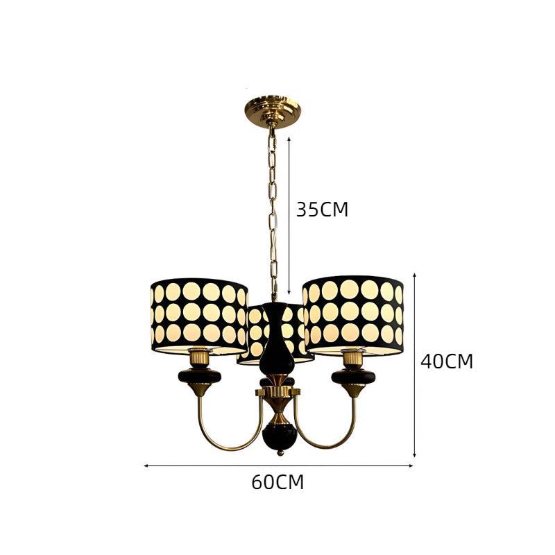 Polka Dot Cylinder Chandelier in Black and Gold