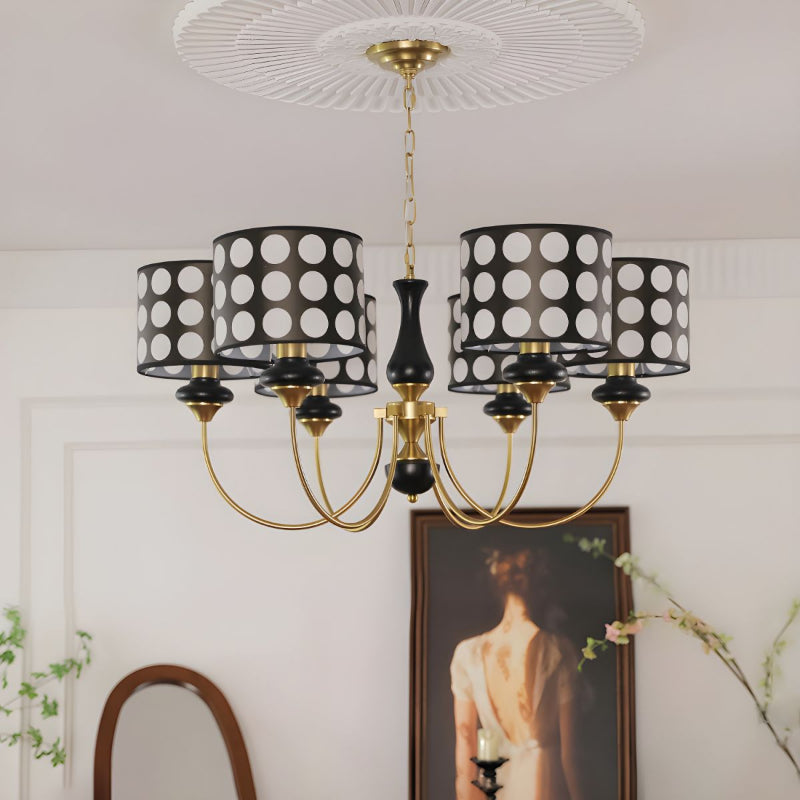 Polka Dot Cylinder Chandelier in Black and Gold
