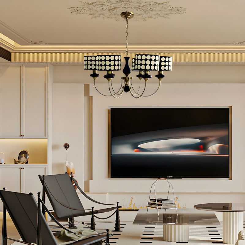 Polka Dot Cylinder Chandelier in Black and Gold