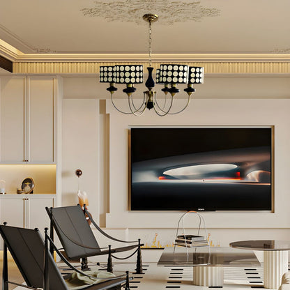 Polka Dot Cylinder Chandelier in Black and Gold