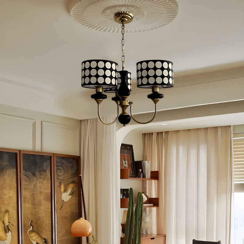 Polka Dot Cylinder Chandelier in Black and Gold