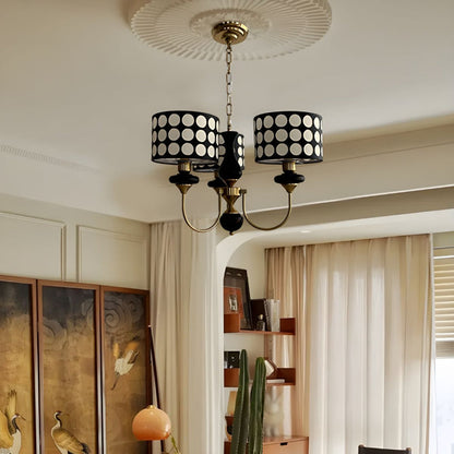 Polka Dot Cylinder Chandelier in Black and Gold