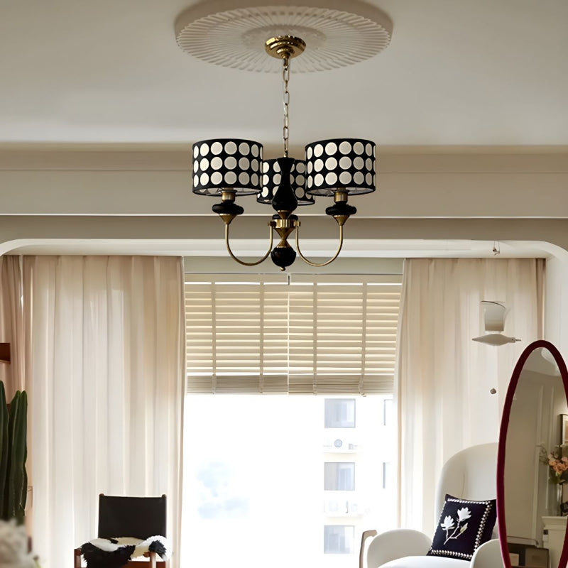 Polka Dot Cylinder Chandelier in Black and Gold