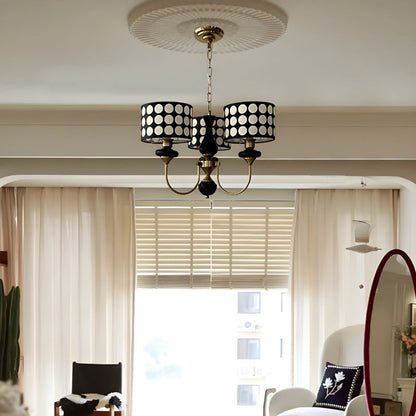 Polka Dot Cylinder Chandelier in Black and Gold