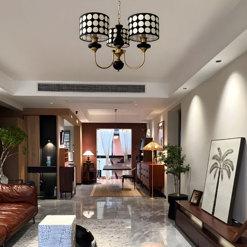 Polka Dot Cylinder Chandelier in Black and Gold