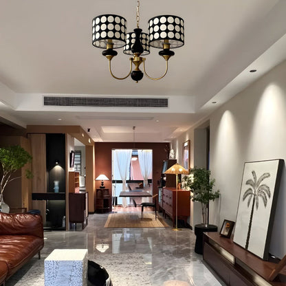 Polka Dot Cylinder Chandelier in Black and Gold