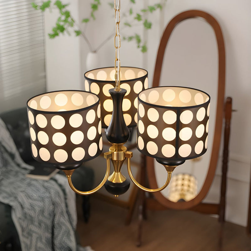 Polka Dot Cylinder Chandelier in Black and Gold