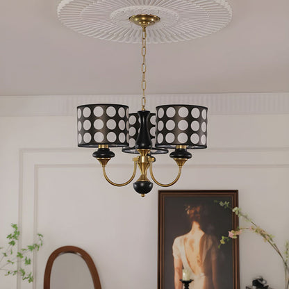 Polka Dot Cylinder Chandelier in Black and Gold