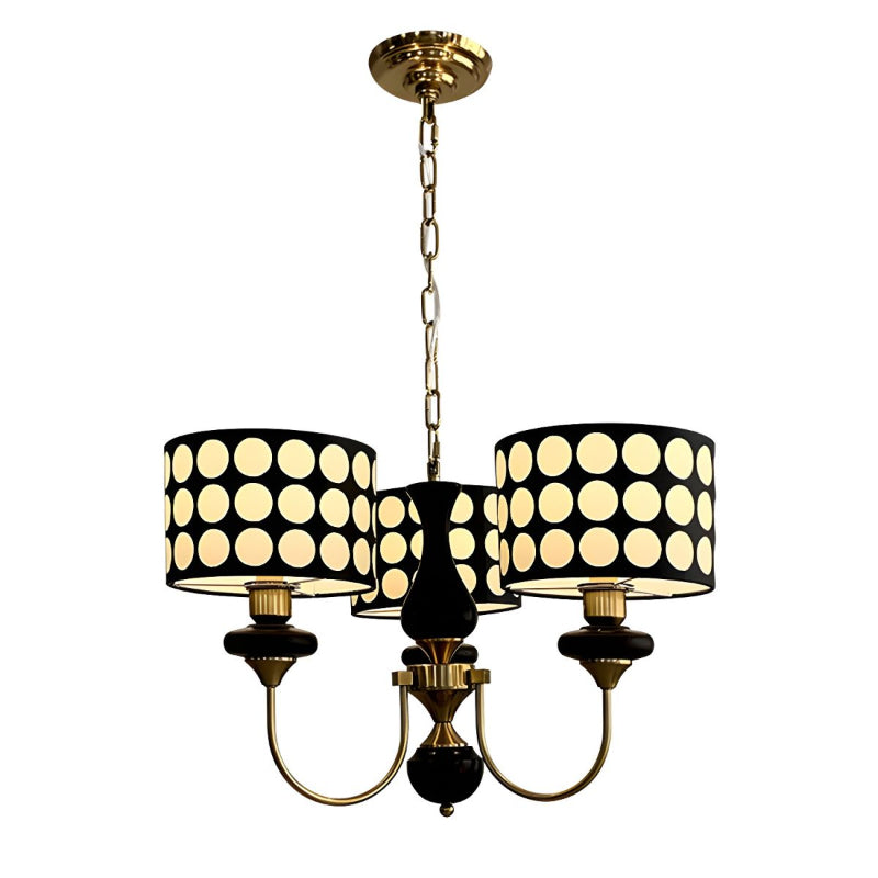 Polka Dot Cylinder Chandelier in Black and Gold