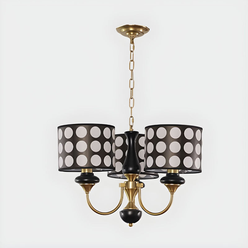 Polka Dot Cylinder Chandelier in Black and Gold