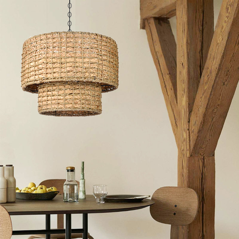 Natural Rattan Drum Pendant Light
