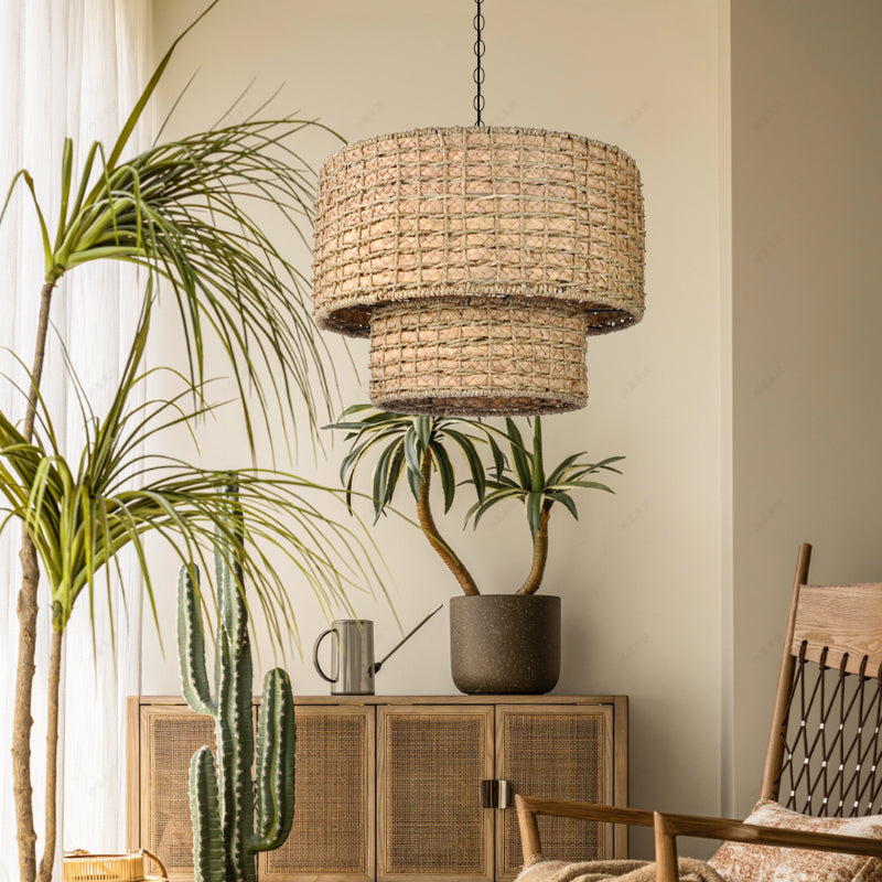 Natural Rattan Drum Pendant Light