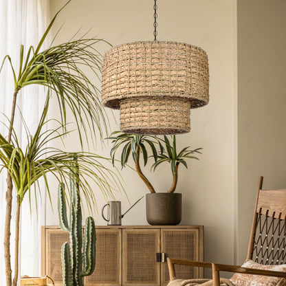 Natural Rattan Drum Pendant Light