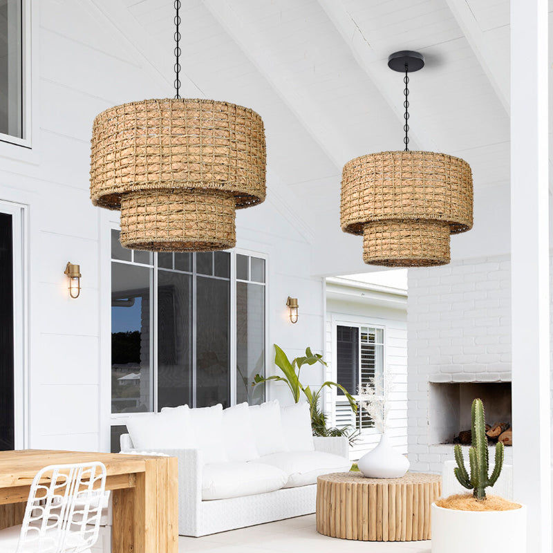 Natural Rattan Drum Pendant Light