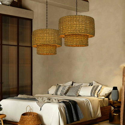 Natural Rattan Drum Pendant Light