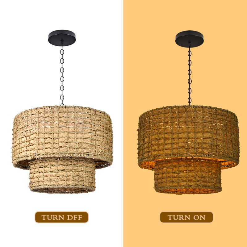 Natural Rattan Drum Pendant Light