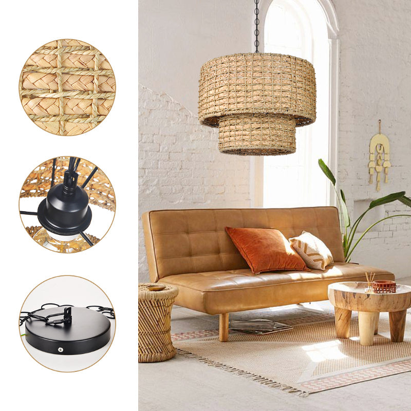 Natural Rattan Drum Pendant Light