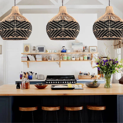 Black Pattern Vintage Rattan Pendant