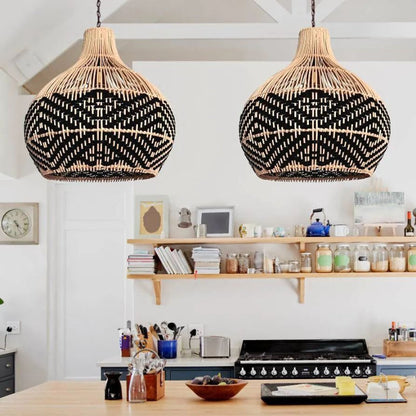 Black Pattern Vintage Rattan Pendant