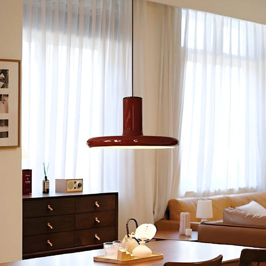 Vintage Red Metal Saucer Pendant Light-[Modern pendant lighting for bedroom and living space]-Demolights UK