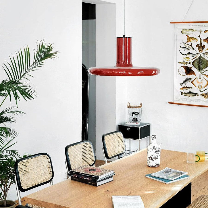 Red Metal Saucer Pendant Light