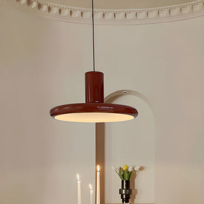 Red Metal Saucer Pendant Light