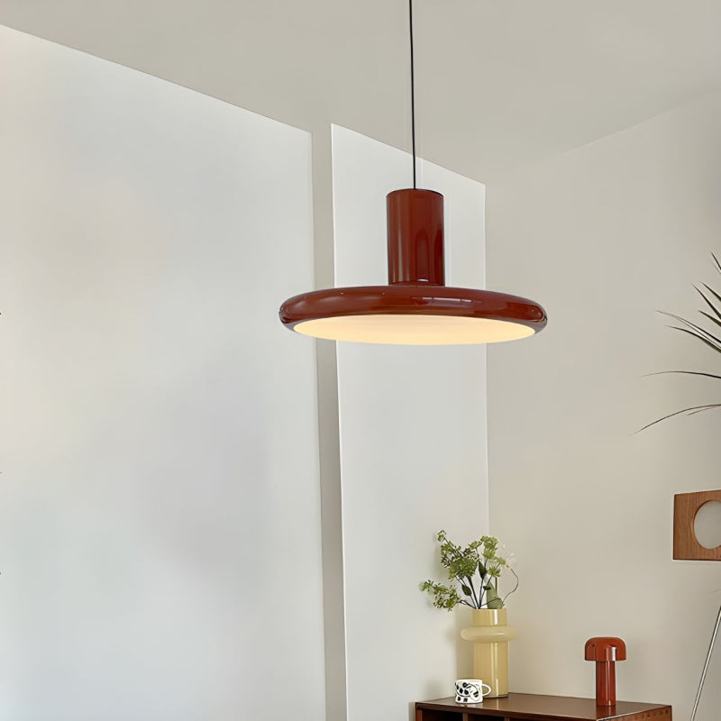 Red Metal Saucer Pendant Light