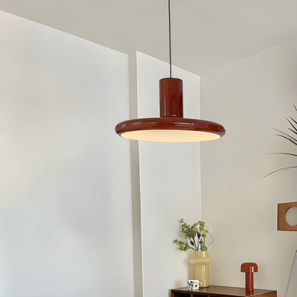 Red Metal Saucer Pendant Light