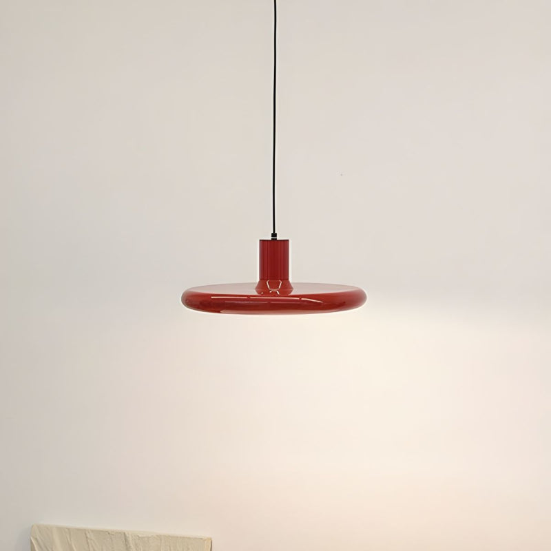 Red Metal Saucer Pendant Light