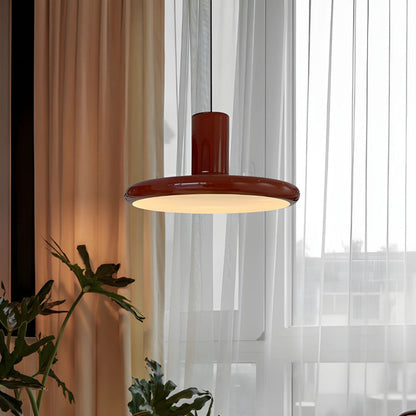 Red Metal Saucer Pendant Light