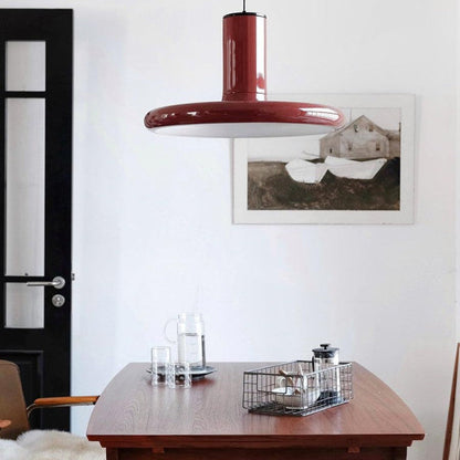 Red Metal Saucer Pendant Light
