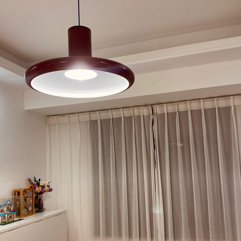 Red Metal Saucer Pendant Light
