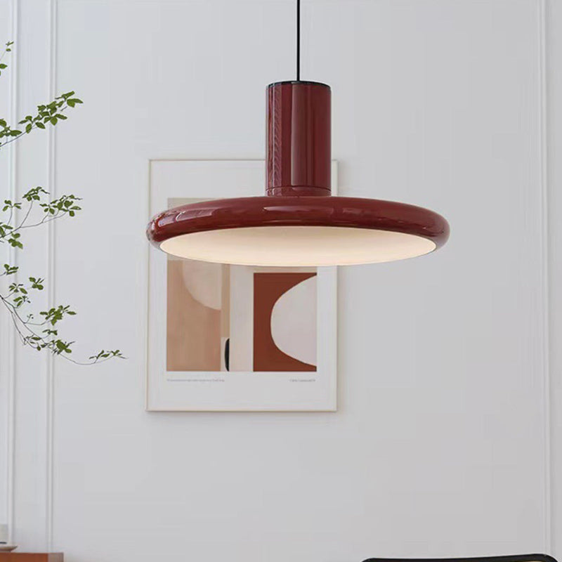 Red Metal Saucer Pendant Light