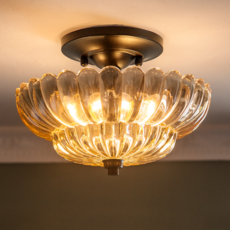 Ribbed Glass Umbrella Semi-Flush Light