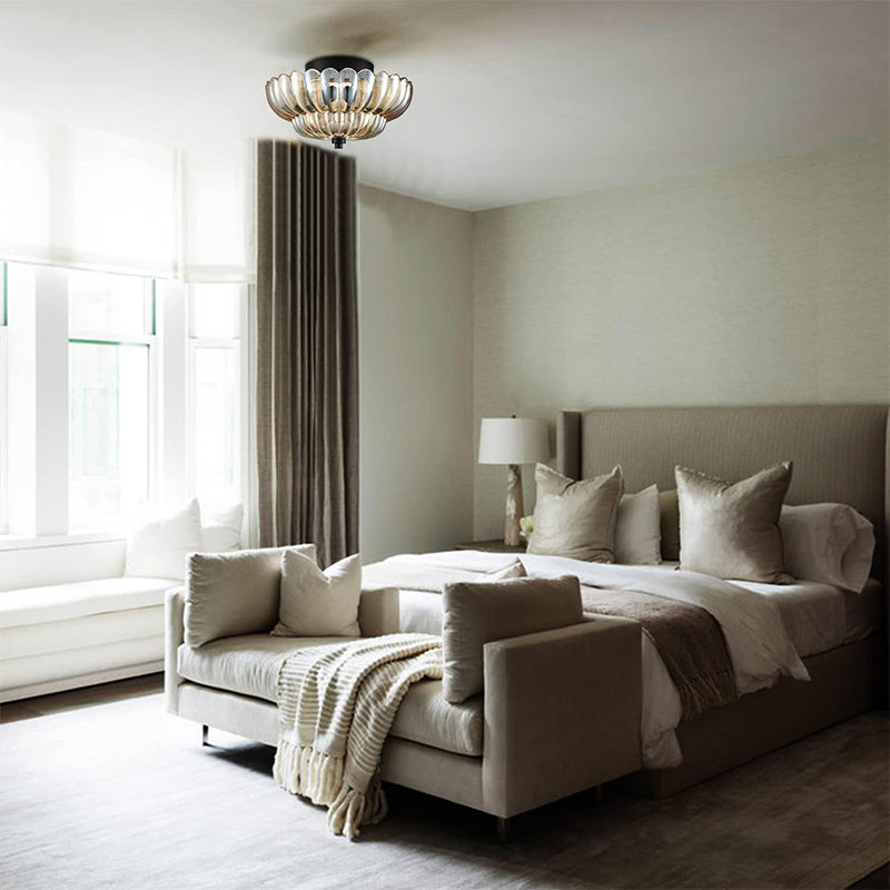 Ribbed Glass Umbrella Semi-Flush Light
