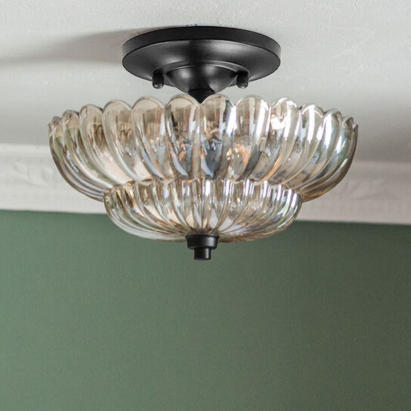 Ribbed Glass Umbrella Semi-Flush Light