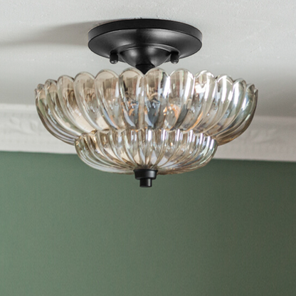 Ribbed Glass Umbrella Semi-Flush Light