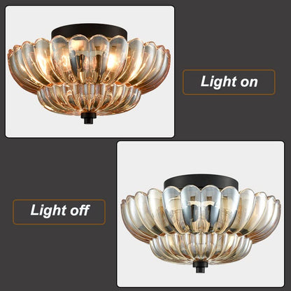 Ribbed Glass Umbrella Semi-Flush Light