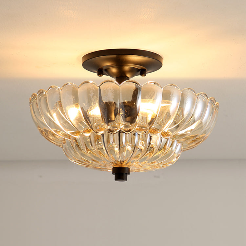 Ribbed Glass Umbrella Semi-Flush Light