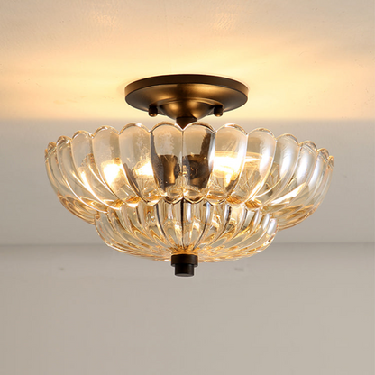 Ribbed Glass Umbrella Semi-Flush Light