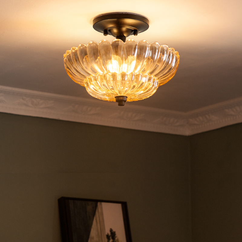 Ribbed Glass Umbrella Semi-Flush Light