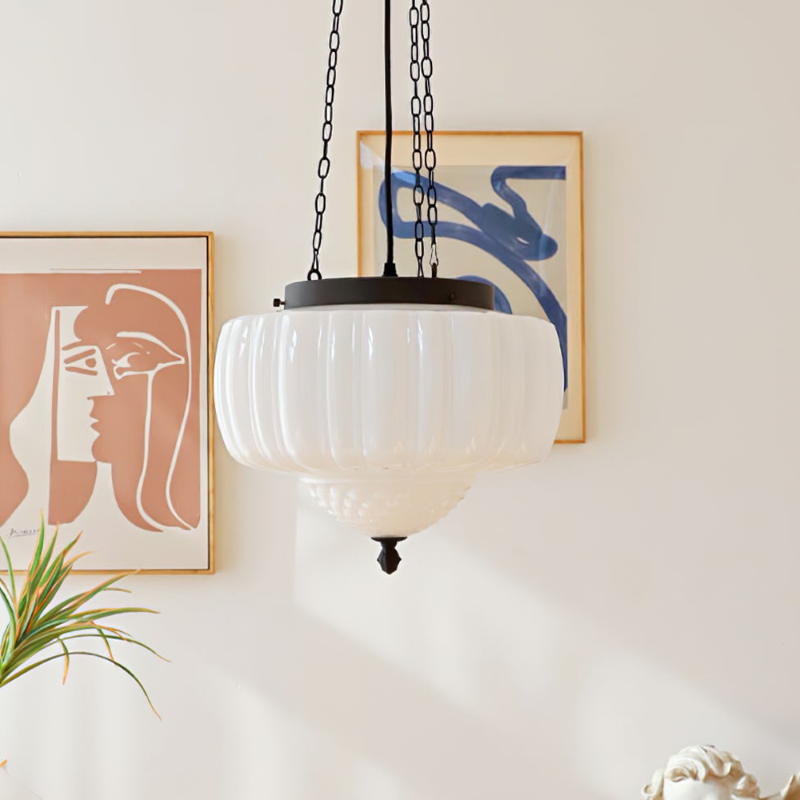 Fluted White Glass Minimalist Pendant