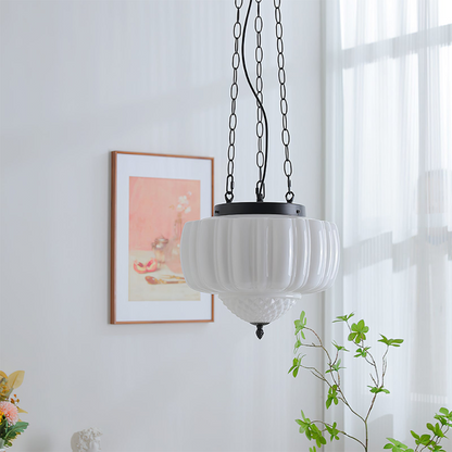 Fluted White Glass Minimalist Pendant