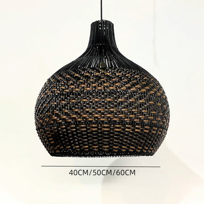 Large Black Rattan Herringbone Pendant